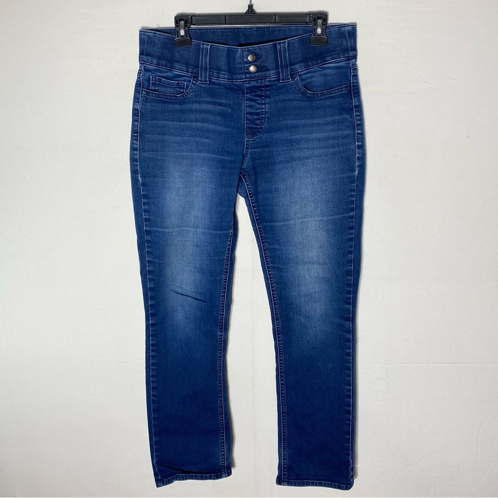 Riders By Lee Med Wash Mid Rise Slim Straight Leg Elastic Waist Blue Jeans 10